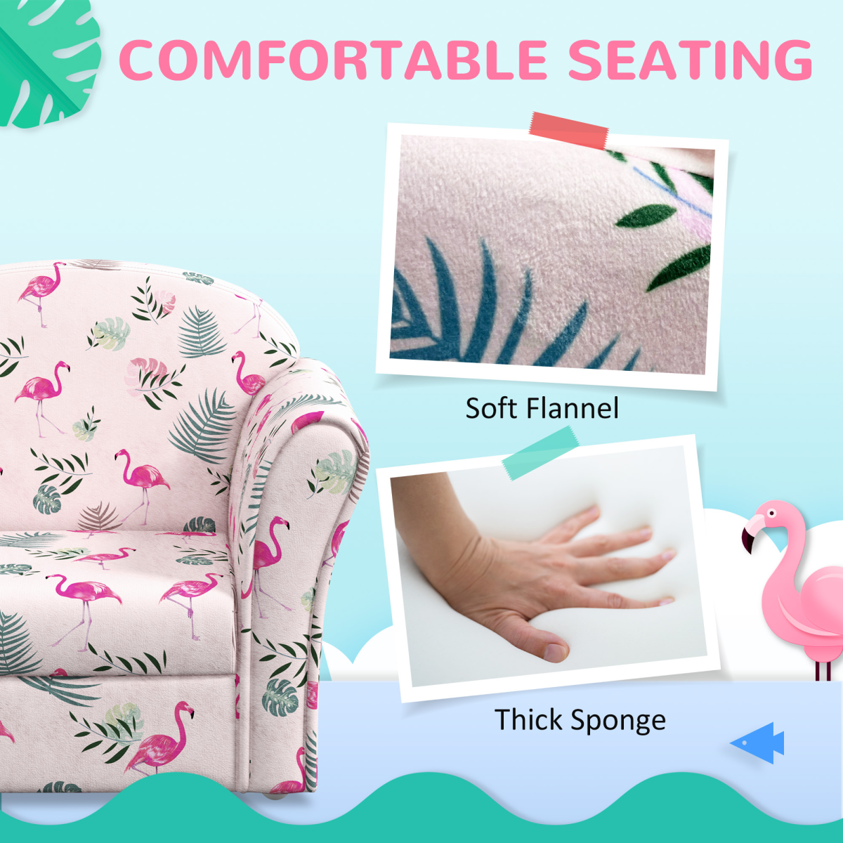 AIYAPLAY Flamingo Kids Sofa Chair, Pink, Soft Toddler Seat