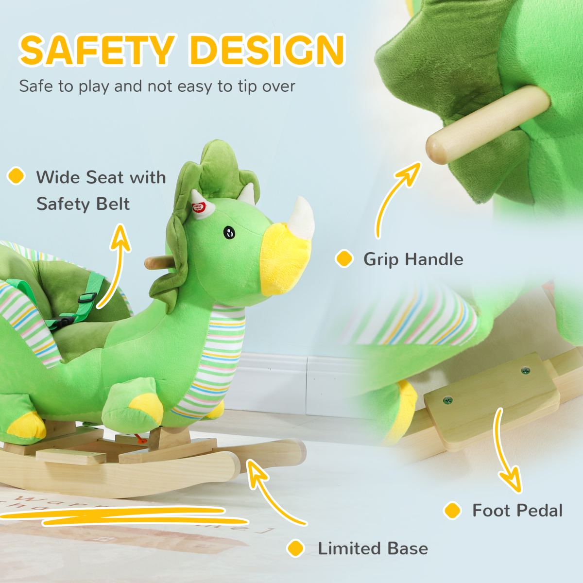 AIYAPLAY Dinosaur Baby Rocker with Animal Sound, Green