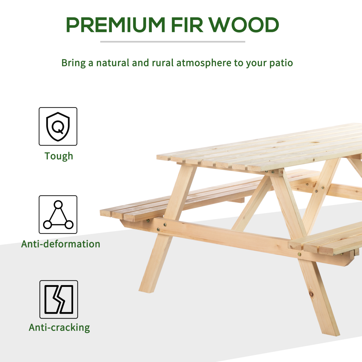 Outsunny 4-Seater Fir Wood Picnic Set with Parasol Cutout