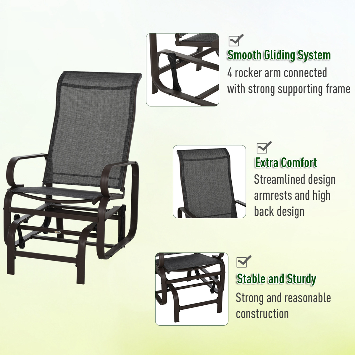 Outsunny 3-Piece Outdoor Swing Chair Set with Tea Table, Patio Garden Rocking Furniture