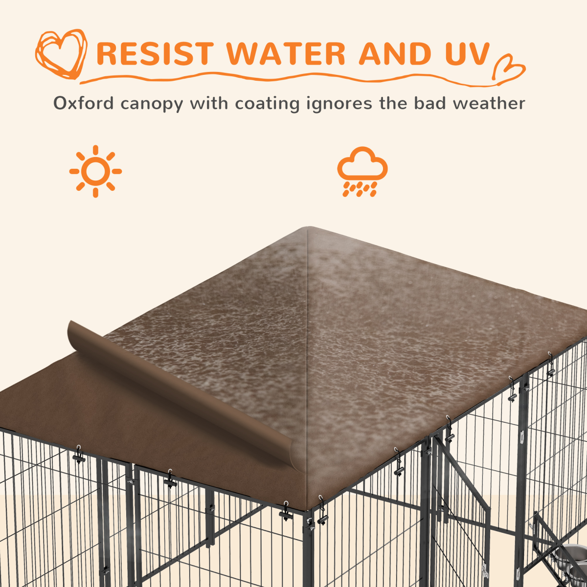 PawHut Outdoor Dog Kennel with Canopy, Lock & Rotating Bowl Holder