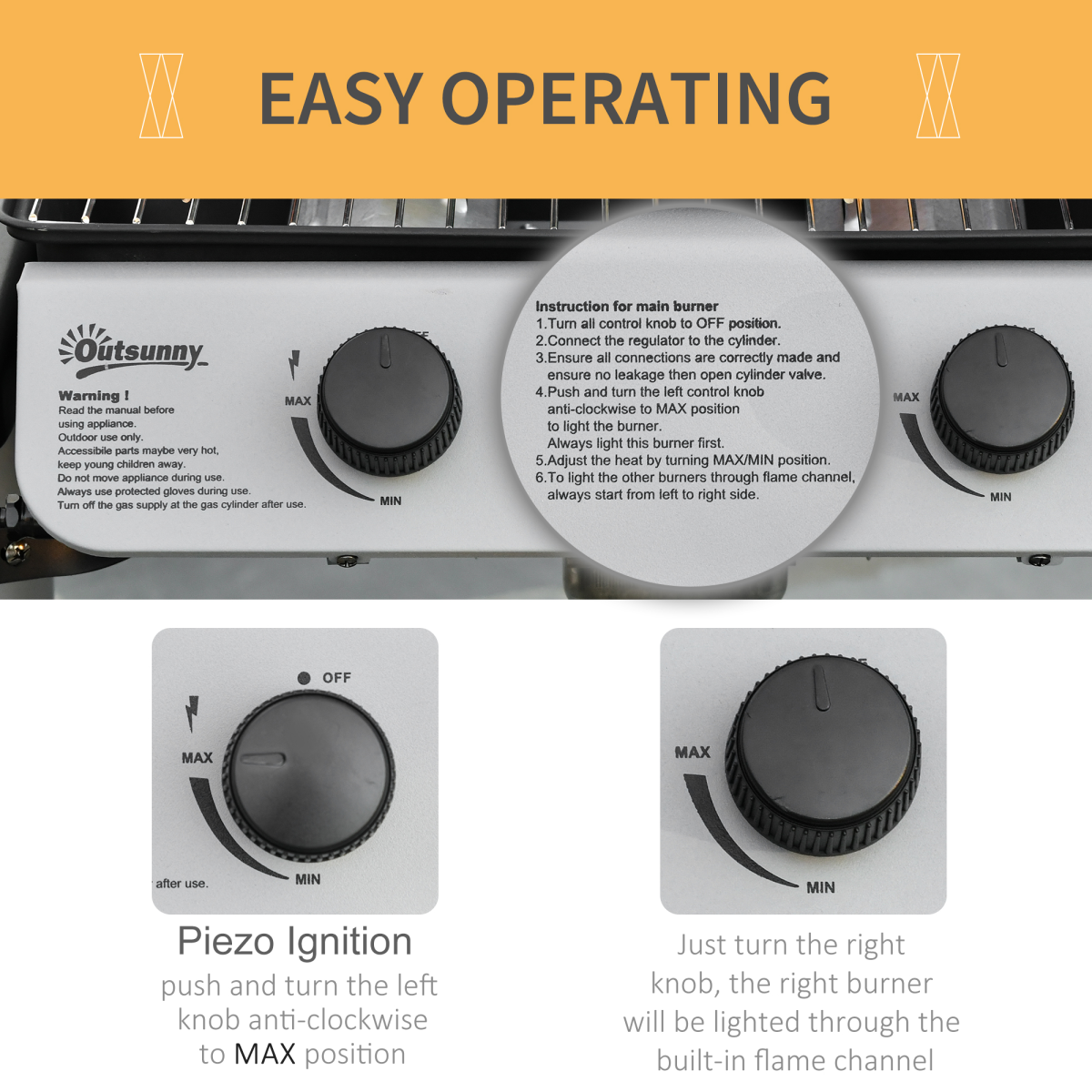 Outsunny 2-Burner Propane Gas BBQ Grill, 5.6 kW, Side Shelves