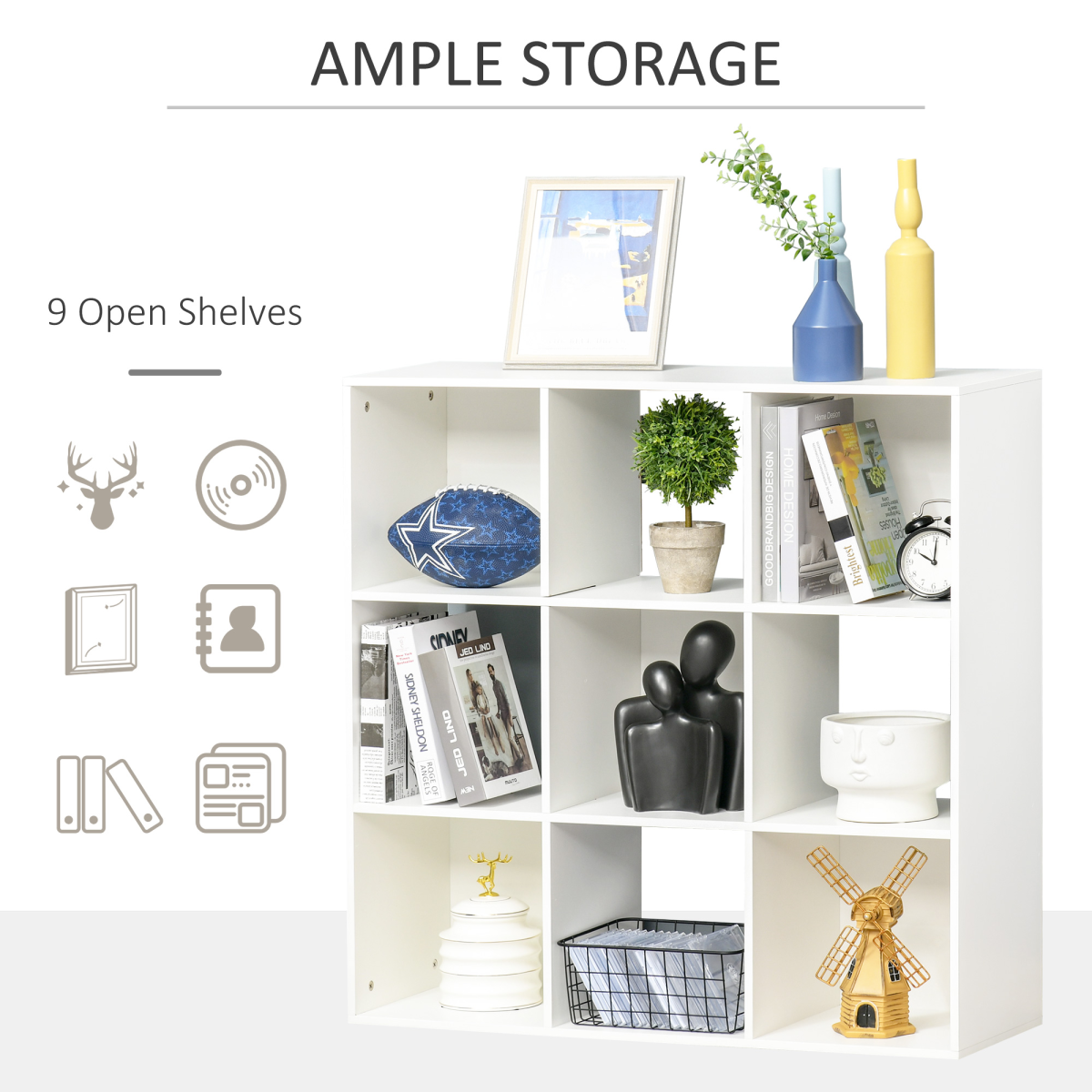 White 9-Cube Storage Cabinet Bookcase for Home Office