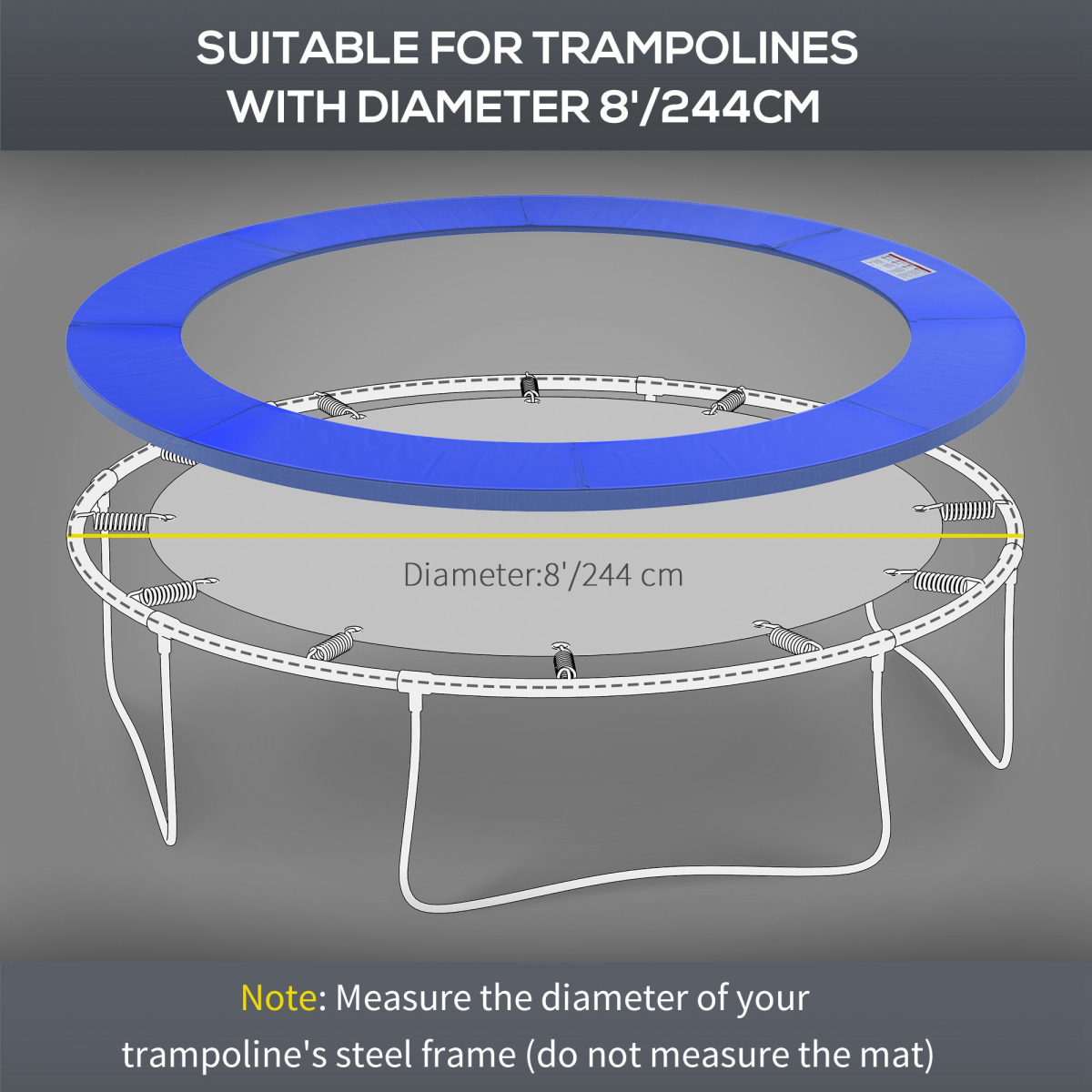 HOMCOM 8FT Trampoline Replacement Safety Pad, PVC Spring Cover Padding, 244cm x 28cm