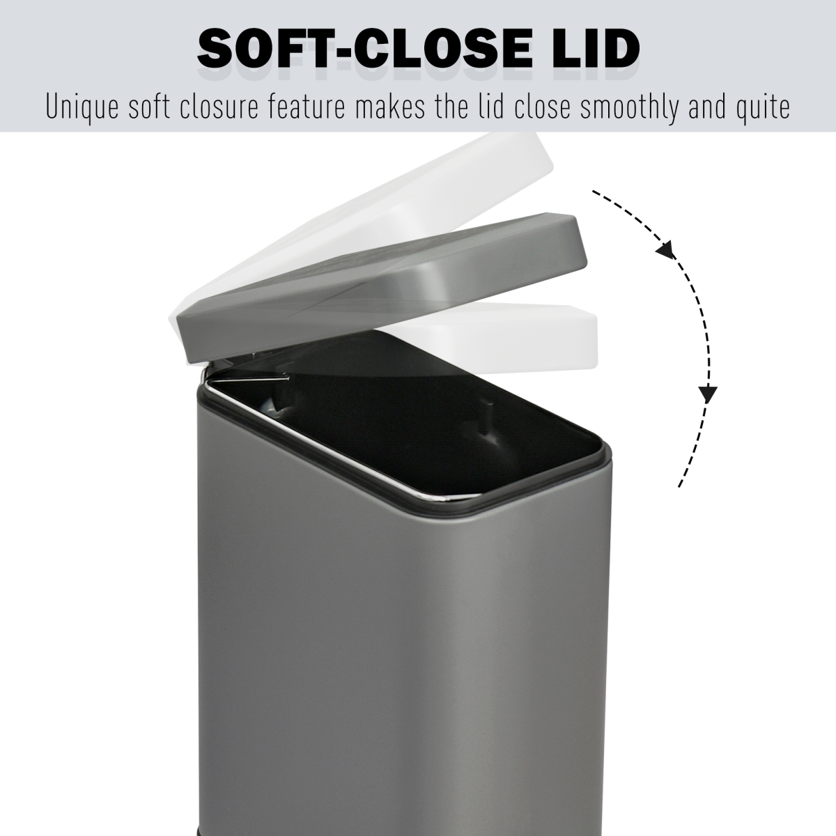 5L Steel Step Trash Can with Soft-Close Lid and Removable Bucket