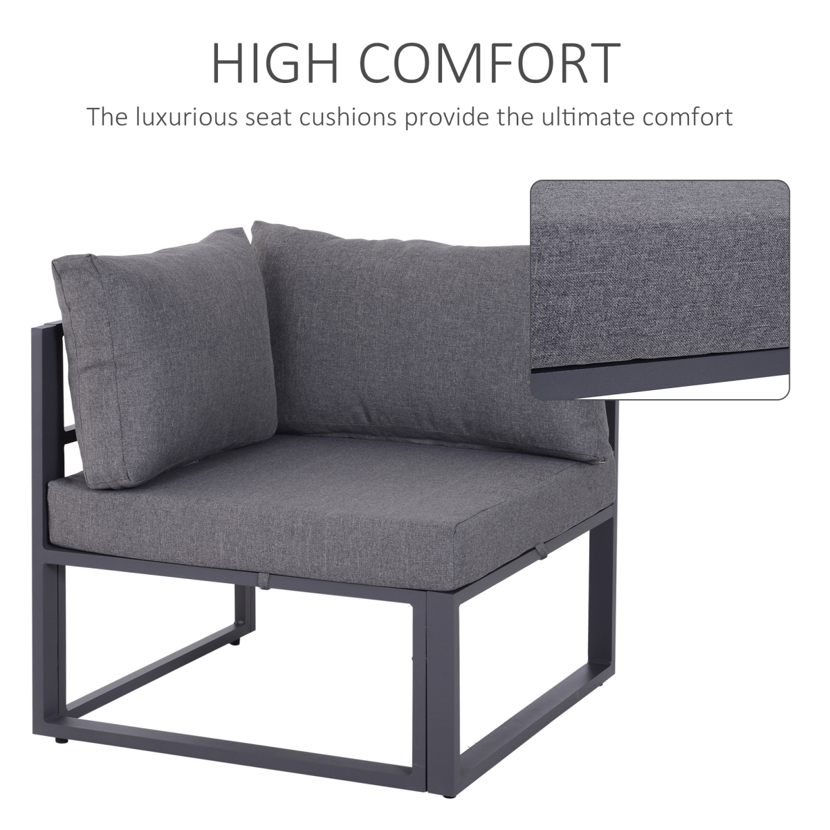 6-Piece Outdoor Sectional Sofa Set with Coffee Table, Aluminum Frame, Cushions, Tempered Glass Tabletop