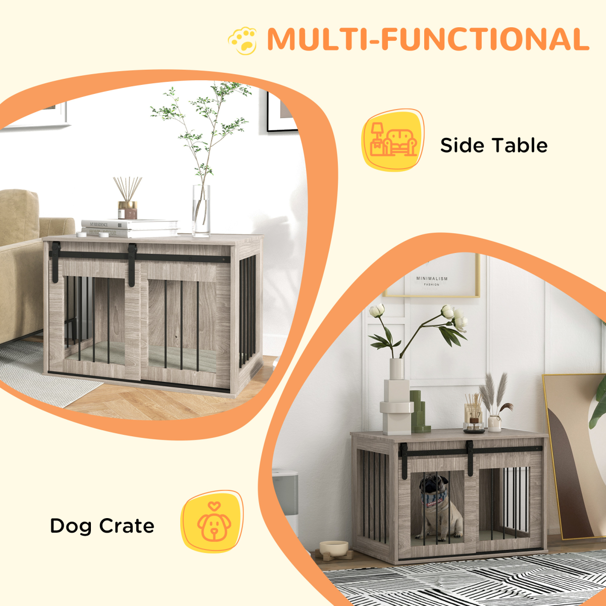 PawHut Dog Crate Furniture Side Table with Removable Cushion - Brown
