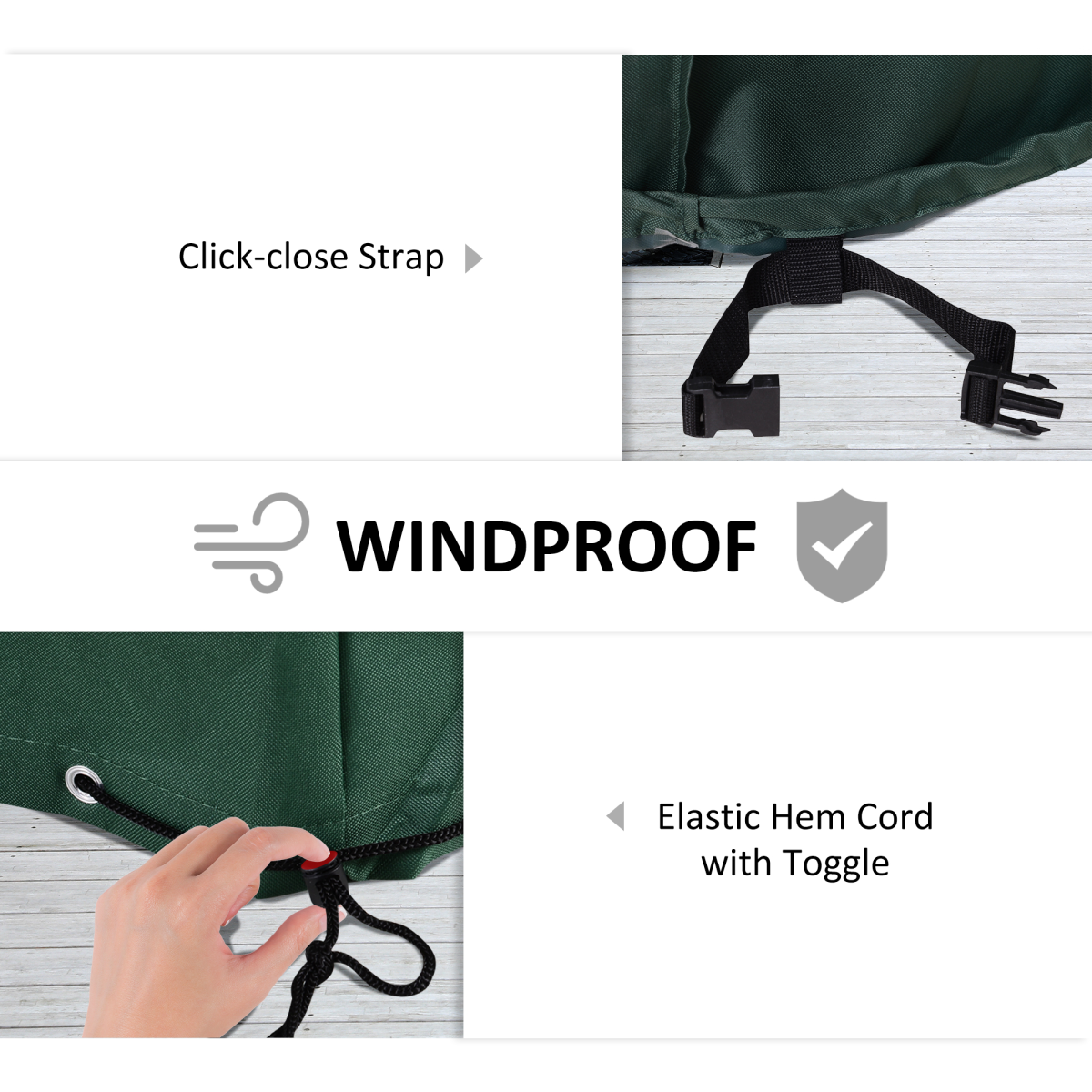 Outsunny Large 230 x 230cm PVC Coated 600D Waterproof Square Outdoor Furniture Cover Green