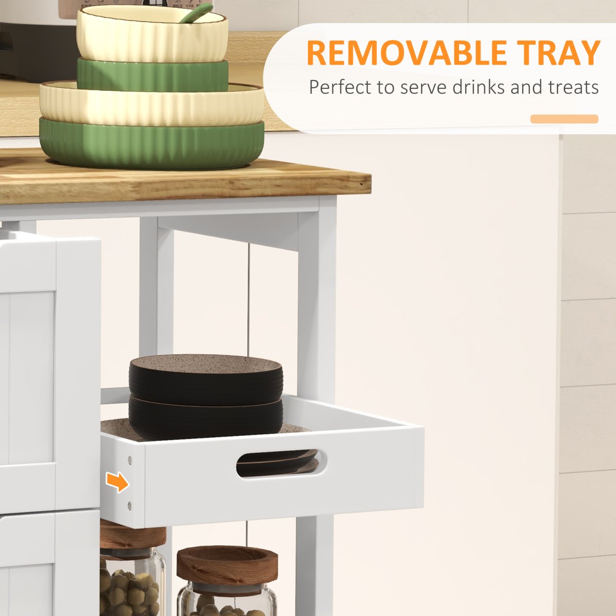 HOMCOM White Rolling Kitchen Island Cart with 3 Drawers & Tray