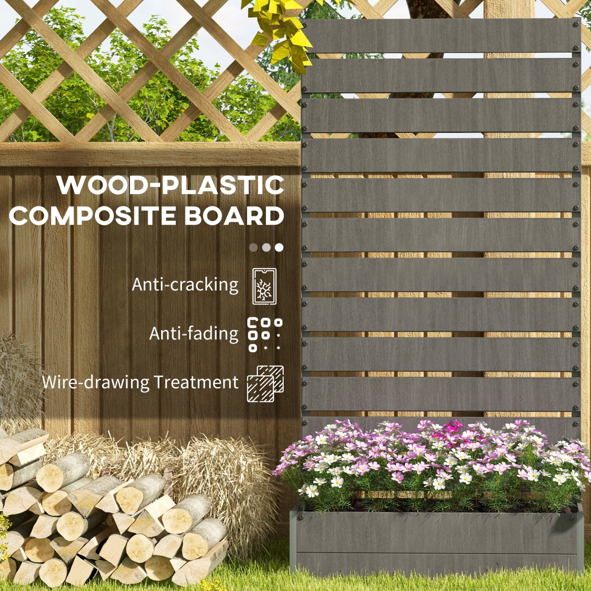 Outsunny Raised Garden Bed with Trellis, Standing Planter Box, Dark Grey