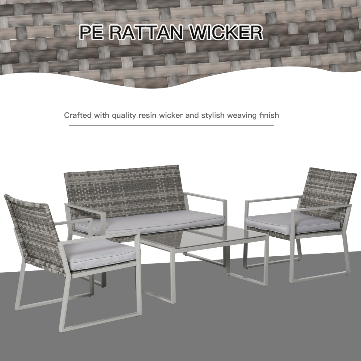 Outsunny 4-Piece Grey Rattan Outdoor Seating Set with Table
