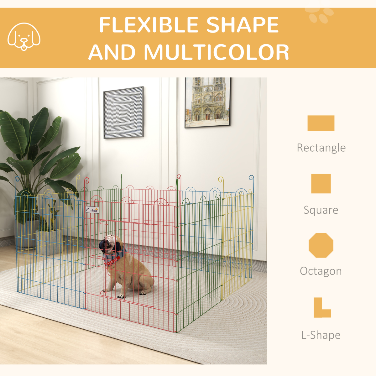 PawHut Folding Metal Pet Playpen with Door, 60H x 120cm