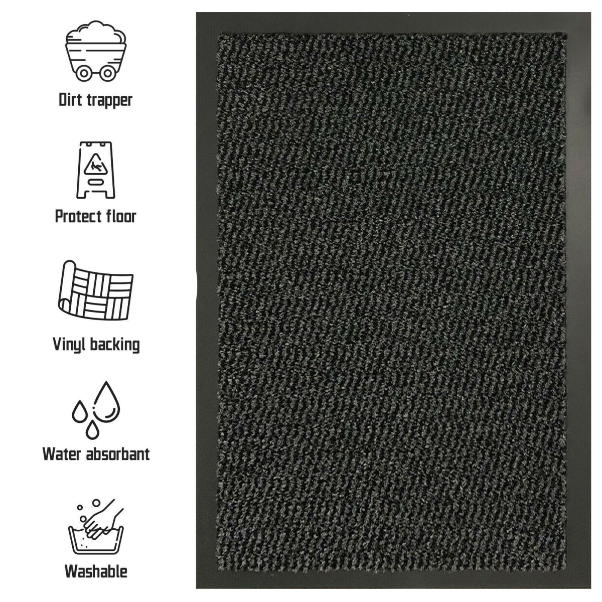 Unbranded Anthracite Barrier Mat 90 x 200 - Hard Wearing Dirt Barrier for High Traffic Areas