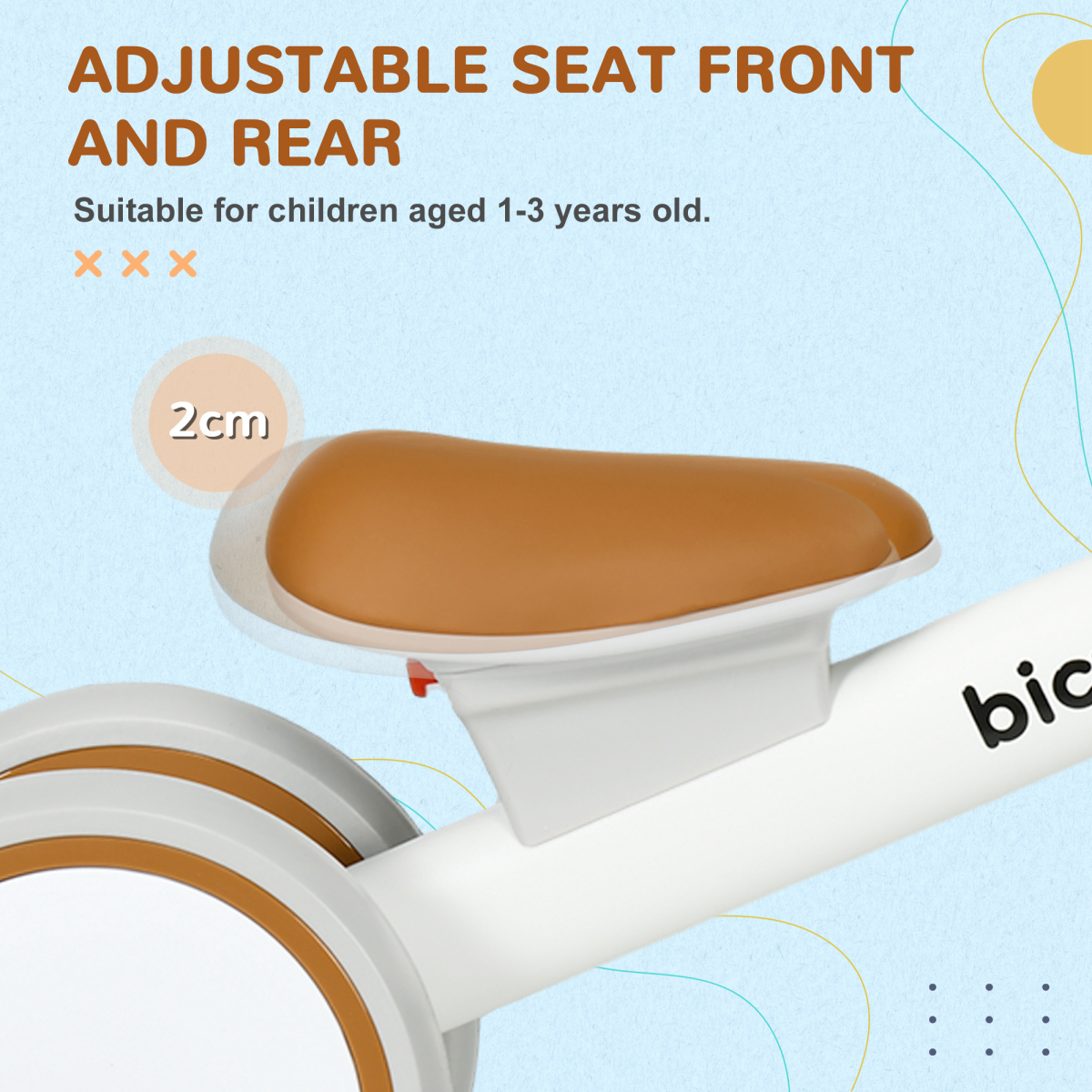 AIYAPLAY Kids Balance Bike, Adjustable Seat, Ages 1-3, Brown