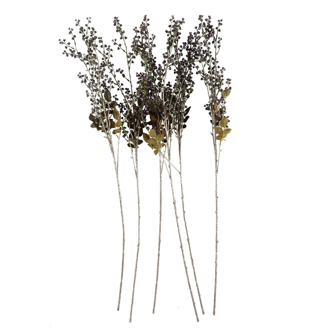 Pack of 6 85cm Artificial Dark Purple Berry Stems with Silk Leaves