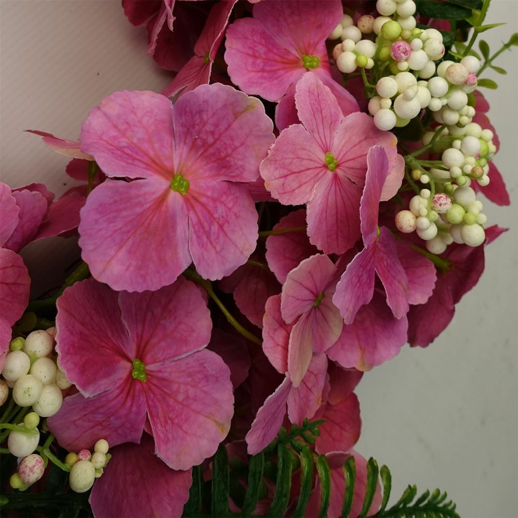 Leaf 40cm Artificial Pink Blossom Wreath with Natural Woven Base