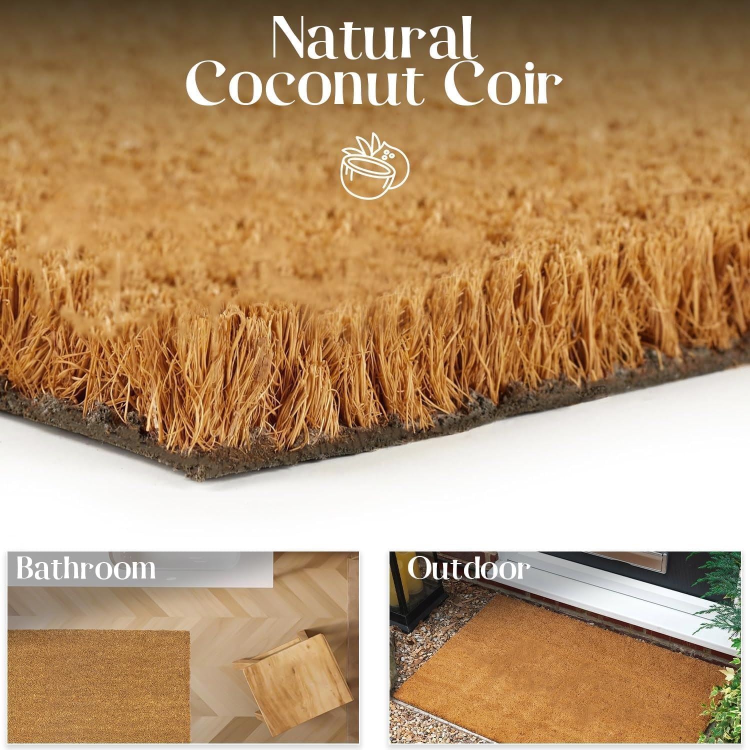 Plain Coir Door Mat 40cm x 70cm Brown Heavy Duty Indoor Outdoor Entrance Mat