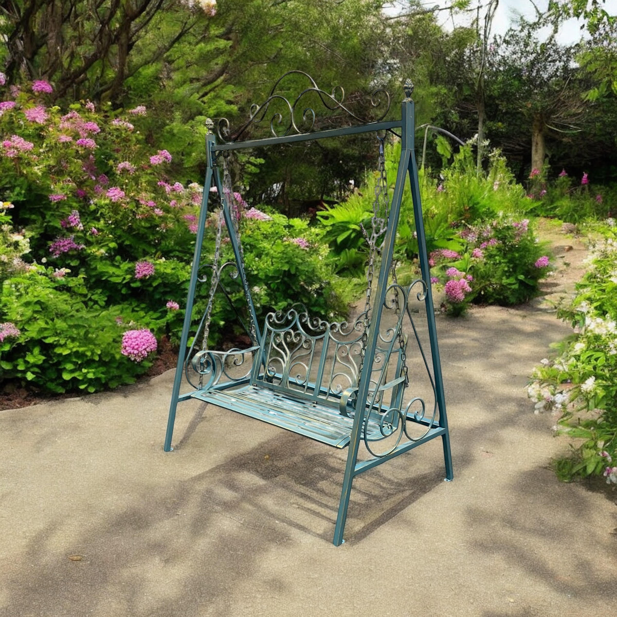 MSL Blue and Gold Metal Swing Bench