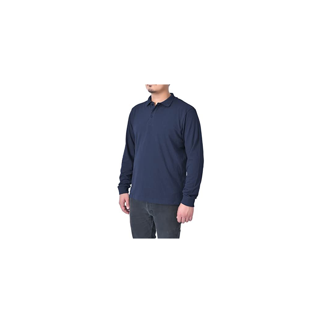 M17 Mens Long Sleeve Polo Shirt Navy 100% Cotton 3 Button Machine Wash