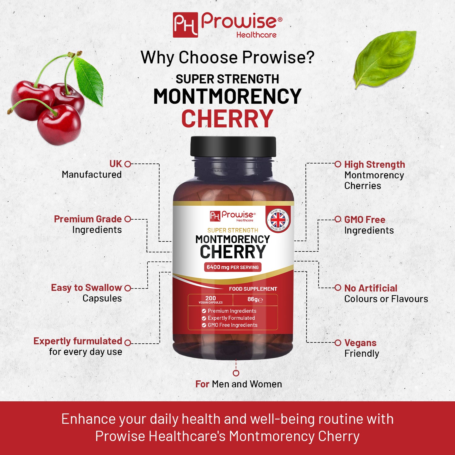 Prowise Healthcare Montmorency Cherry 6400mg, 200 Vegan Capsules