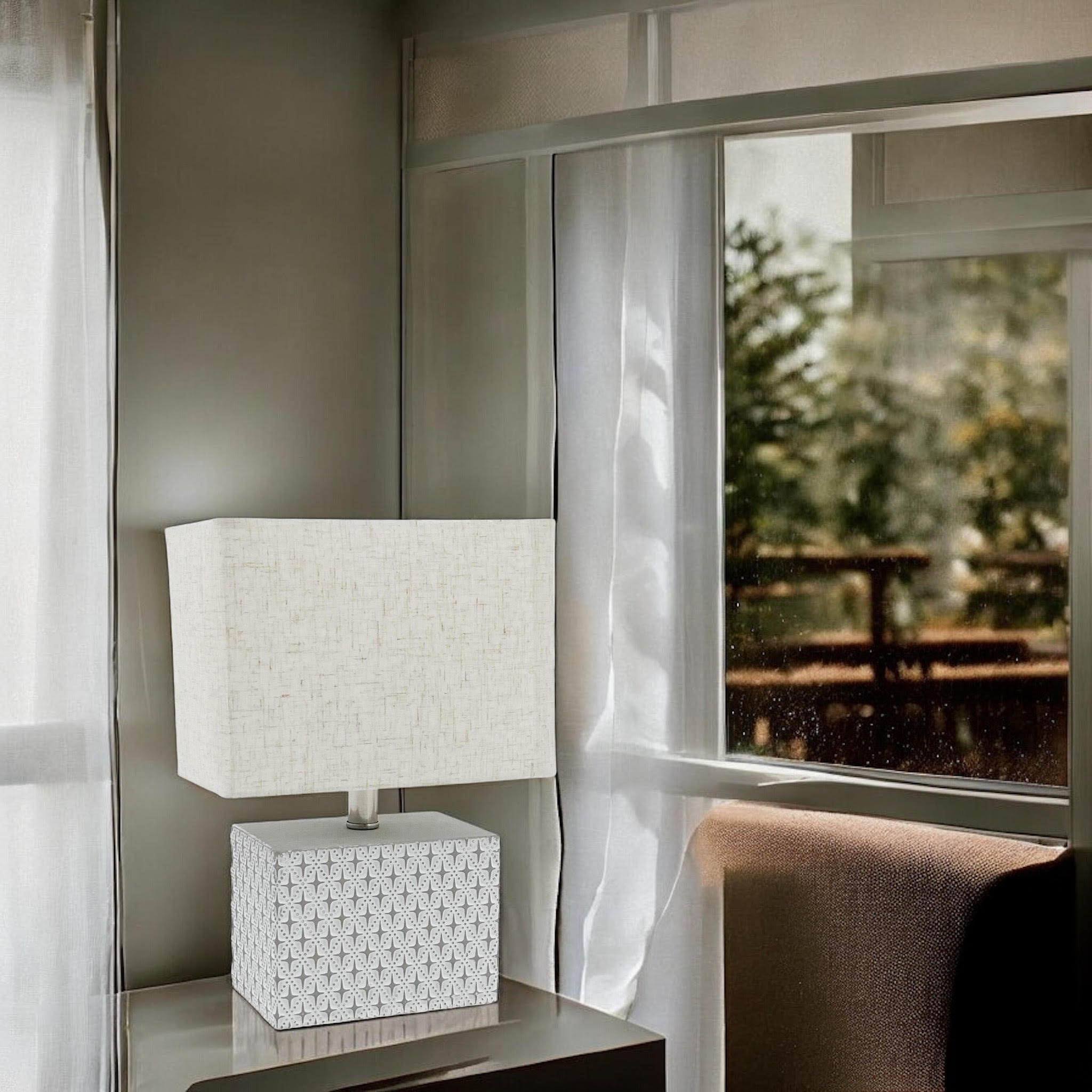 MSL 20cm Traditional Ceramic Table Lamp with Shade, Inline Rocker Switch, Double Insulated