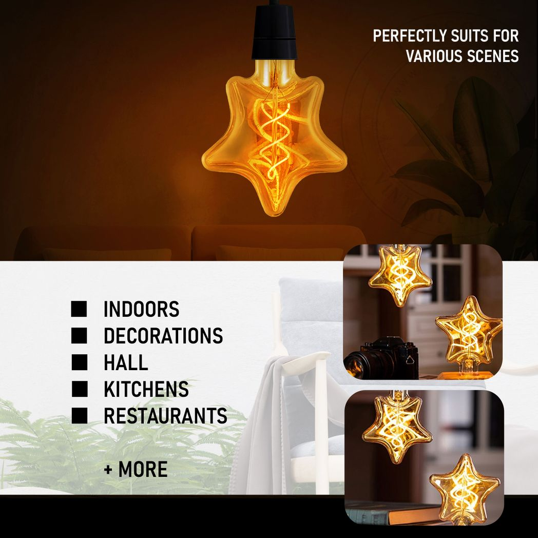 Vintage Retro E27 Amber Glass LED Bulbs, Warm White Light