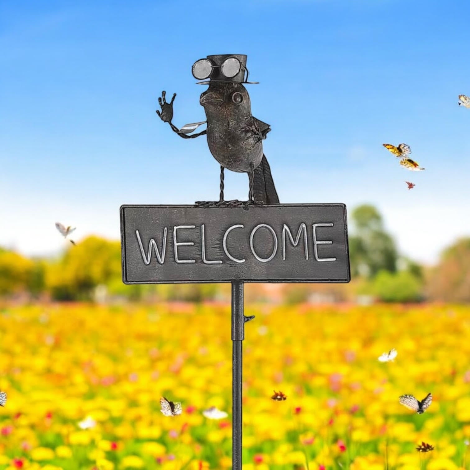 53-Inch Metal Bird Welcome Garden Stake for Gardens, Potted Plants, Flower Beds and Lawns