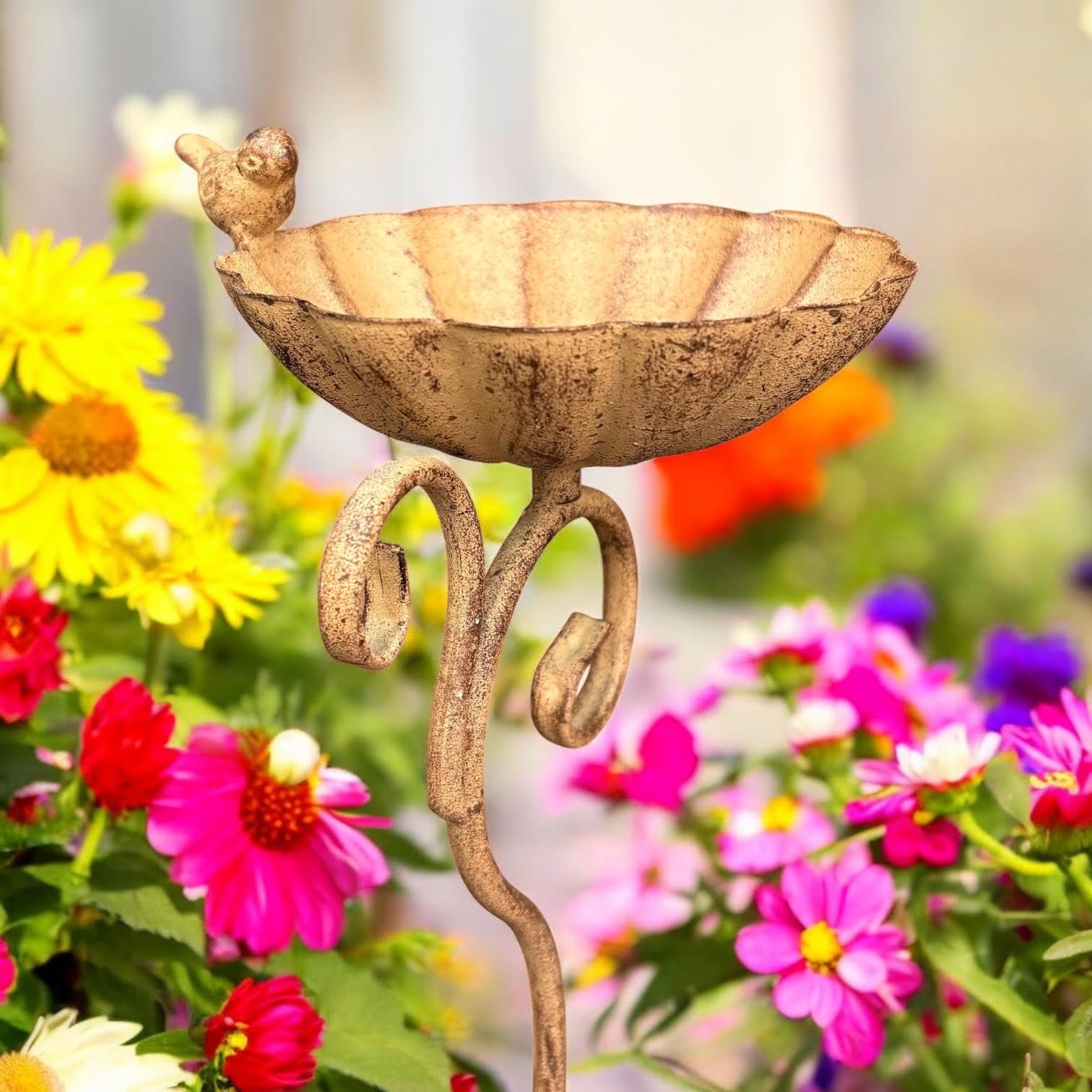 MSL 66cm Bird Feeder Stake, Hand Finished Bird Bath, Ground Spike for Garden, Flower Beds and Lawns