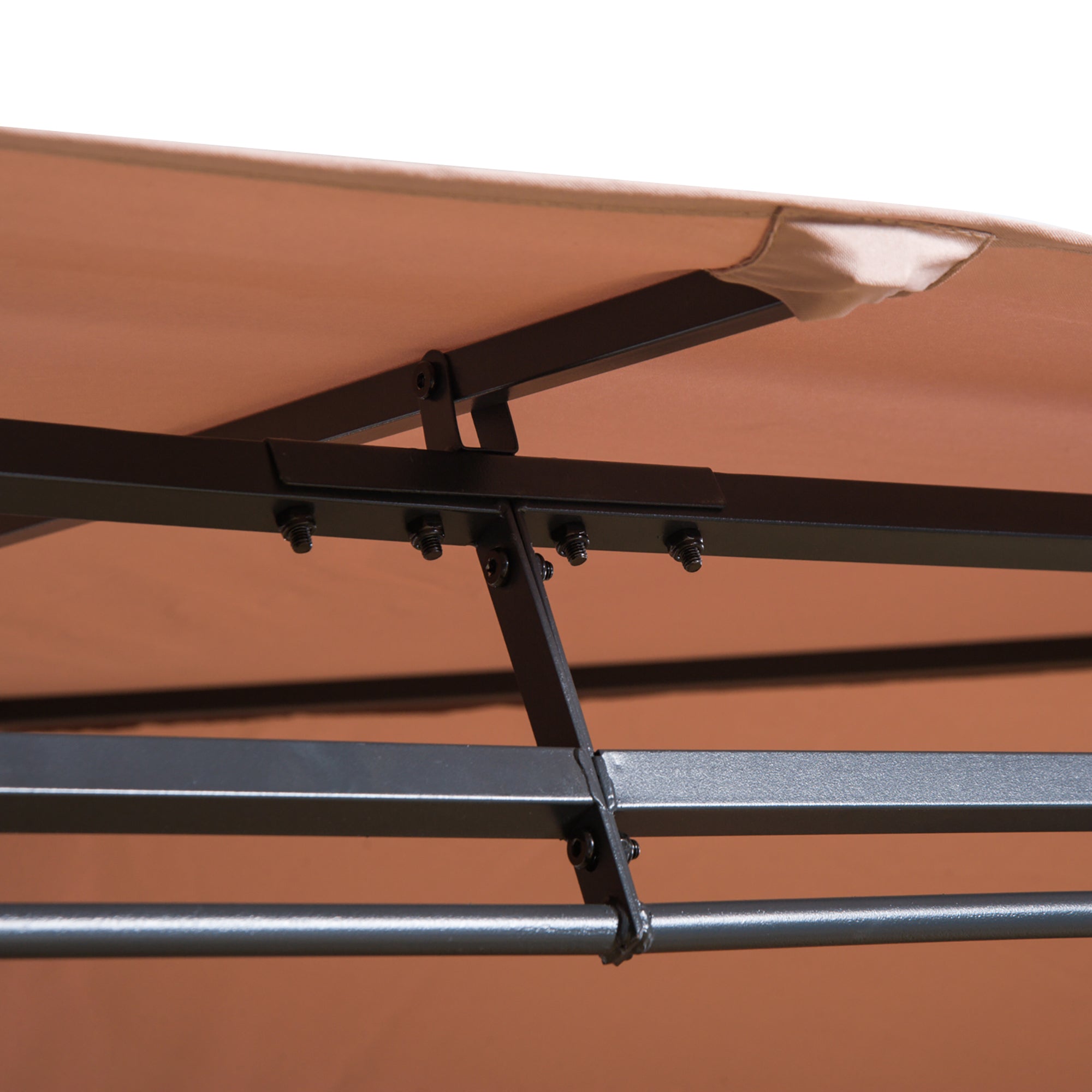 Outsunny 4m x 3m Steel Frame Garden Pavilion Gazebo with Two-Tier Roof and Curtains Khaki