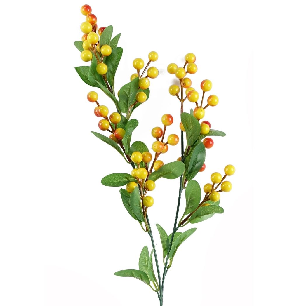 Leaf 70cm Artificial Orange Berry Stem with Plastic Leaves