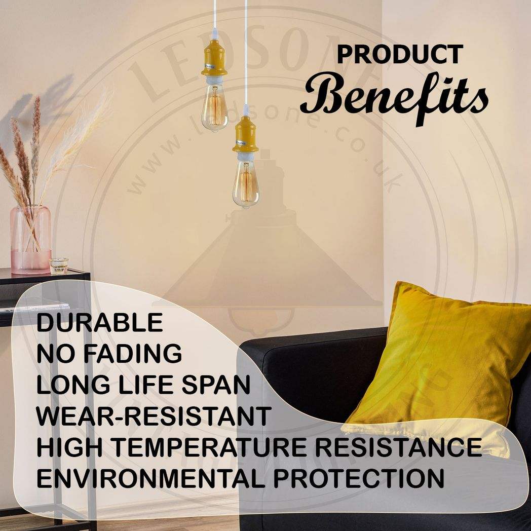 6 Pack Industrial Pendant Light Fitting, Lampshade Addable E27 Lamp White Holder Fitting Set With PVC Cable