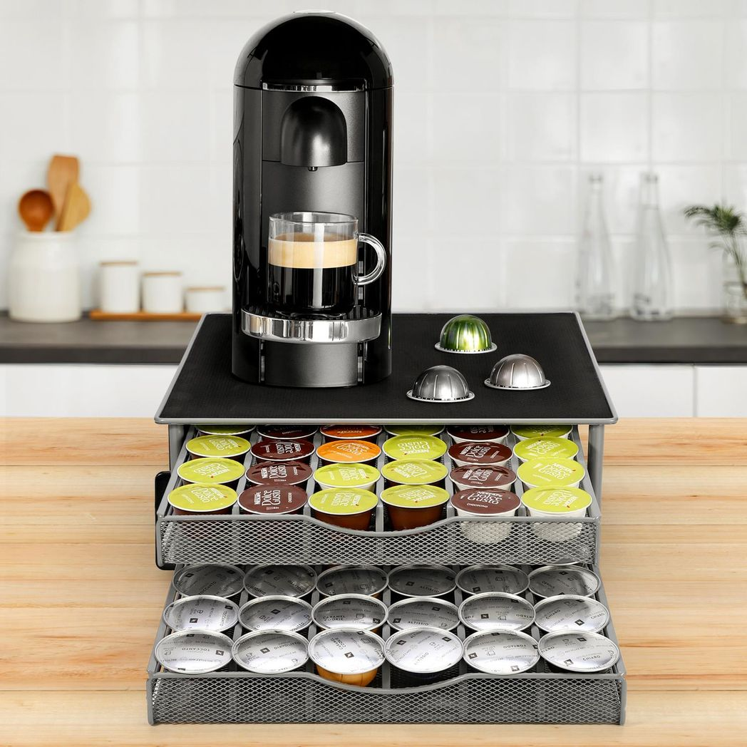 Vinsani Sliding Coffee Pod Double Drawer for Dolce Gusto Capsules, Holds Up to 72 Capsules