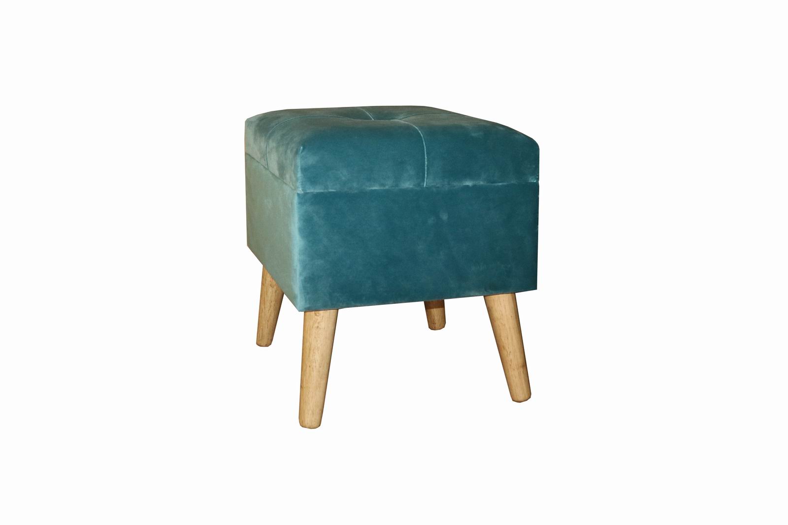 Blue Wooden Trunk Footstool Ottoman with Storage, Square, L33 x W33 x H42 cm