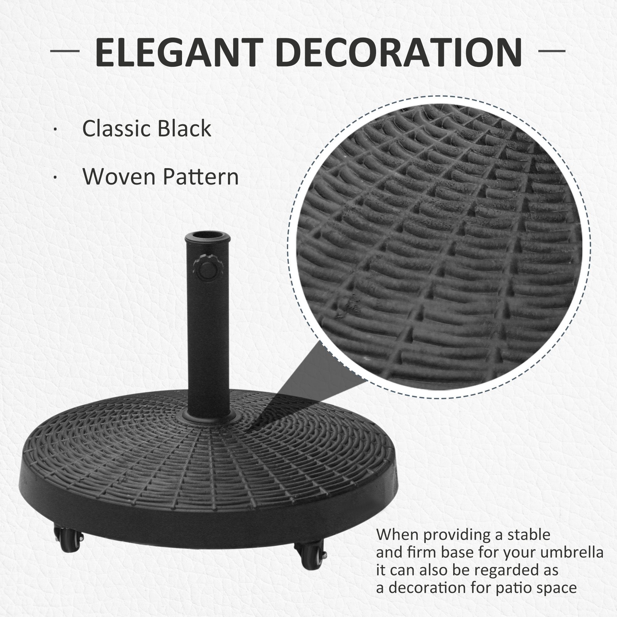 Outsunny Resin Patio Umbrella Base with Wheels, Black, Fits 38mm and 48mm Poles