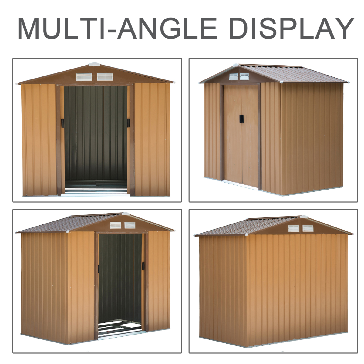 Outsunny 9 x 6 ft Metal Storage Shed, Khaki, with Sliding Double Doors, Ventilation and Floor Foundation