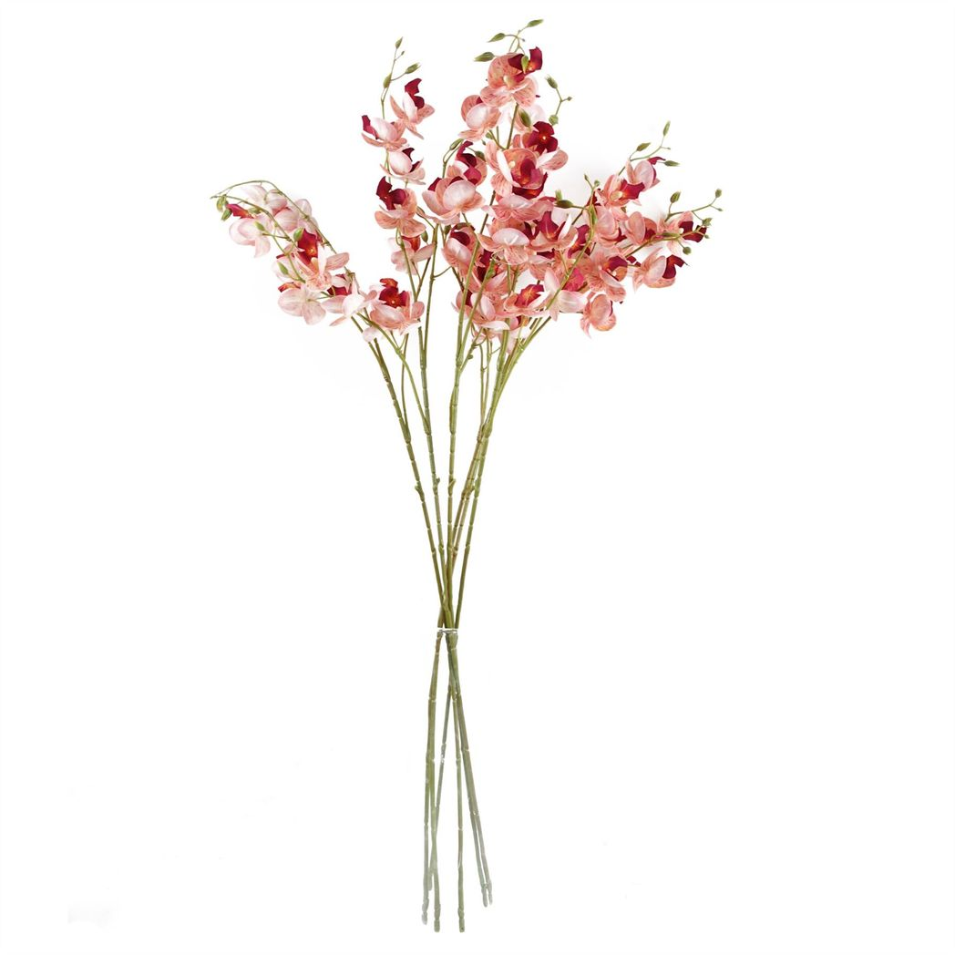 Leaf Pack of 6 Pink Artificial Mini Orchid Stems 80cm
