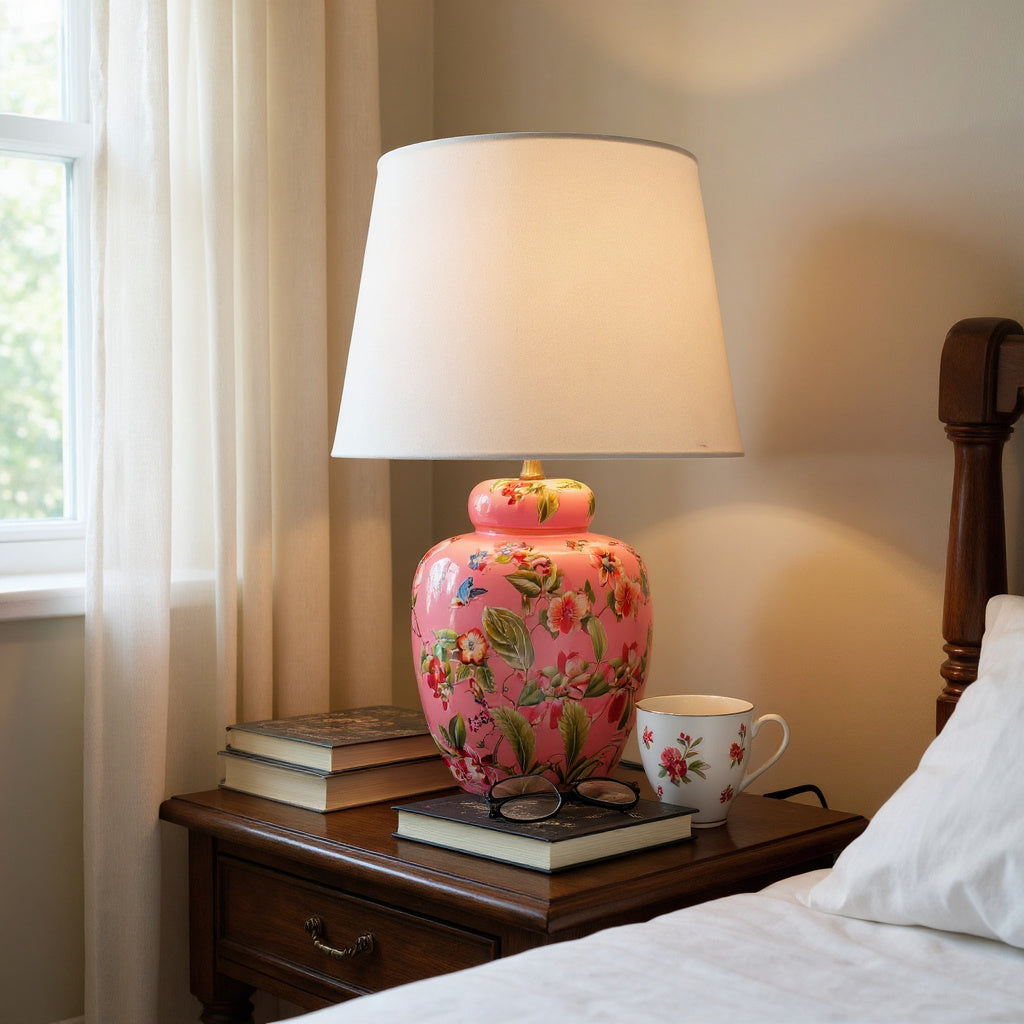 MSL 41cm Traditional Ceramic Table Lamp with Shade and Inline Rocker Switch