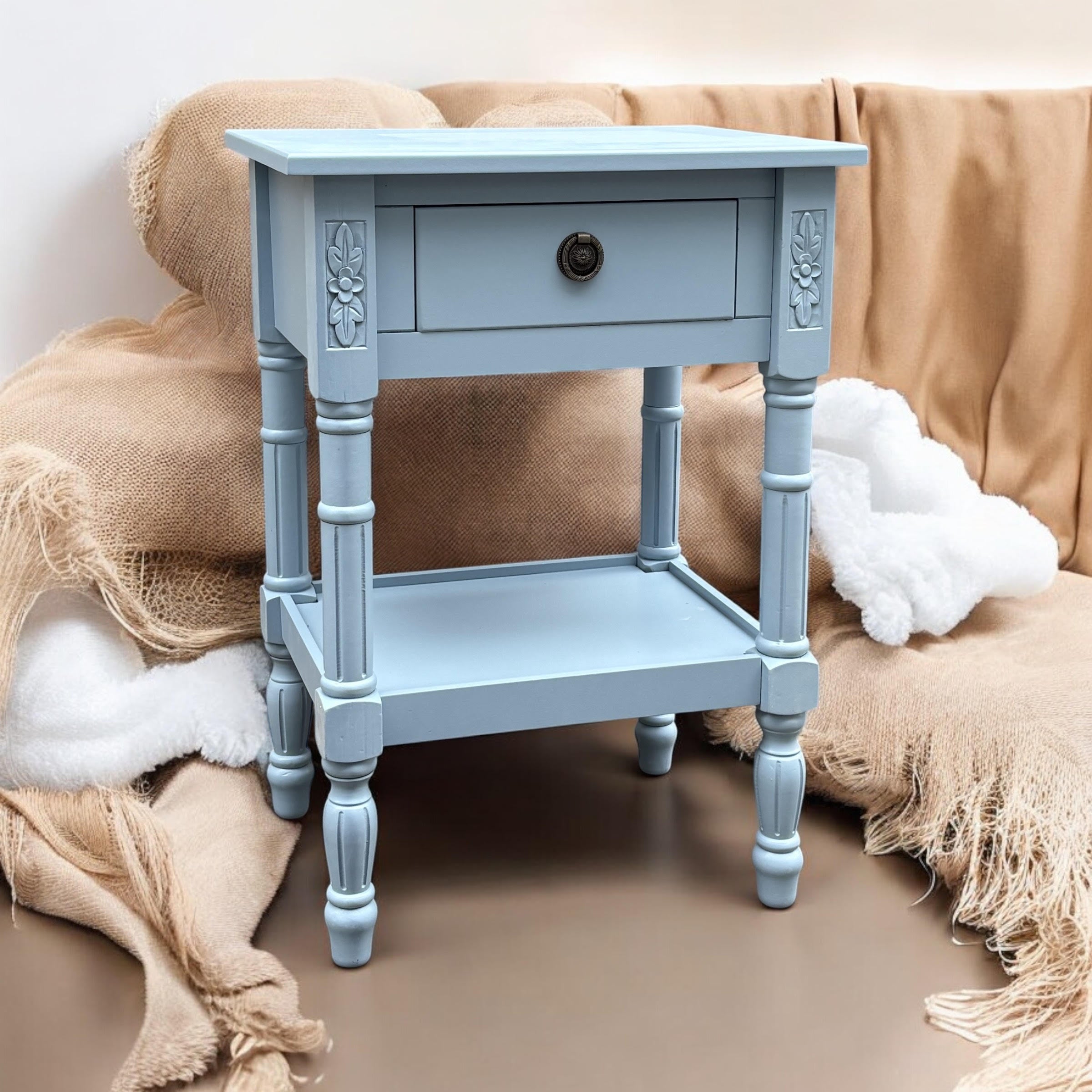 MSL 65cm 1 Drawer Hand Finished Side Table Bedside Table with Storage
