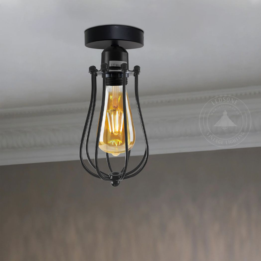 Vintage Industrial Geometric Wire Cage Ceiling Light Bulb Holder
