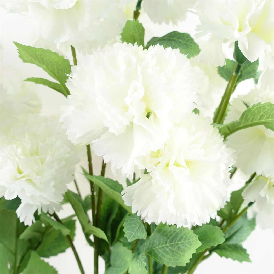 Pack of 6 White Artificial Carnation Stems, 70cm, Silk Flowers, 24 Flowers Total