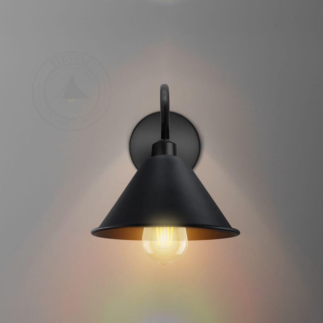 Black Vintage Wall Sconce, E27 Wall Mounted Cone Shade Swan Neck Light
