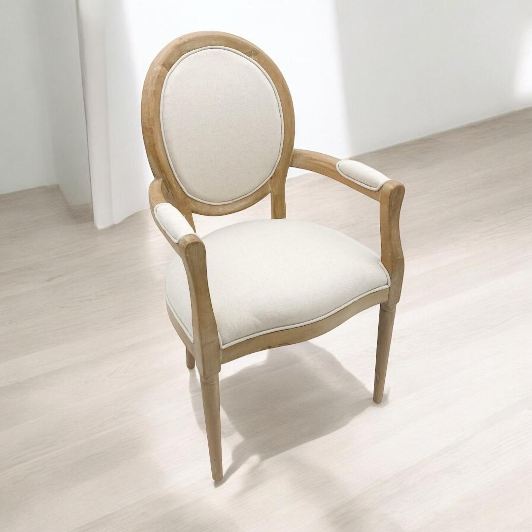 MSL 94cm Linen Fabric Louis Dining Chair with Stud Detail