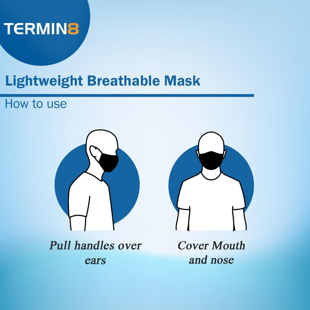 Termin8 Water Repellent Reusable Adult/Teen Face Covering - Water Repellent Reusable Face Coverings (Blue, 1 Pack)