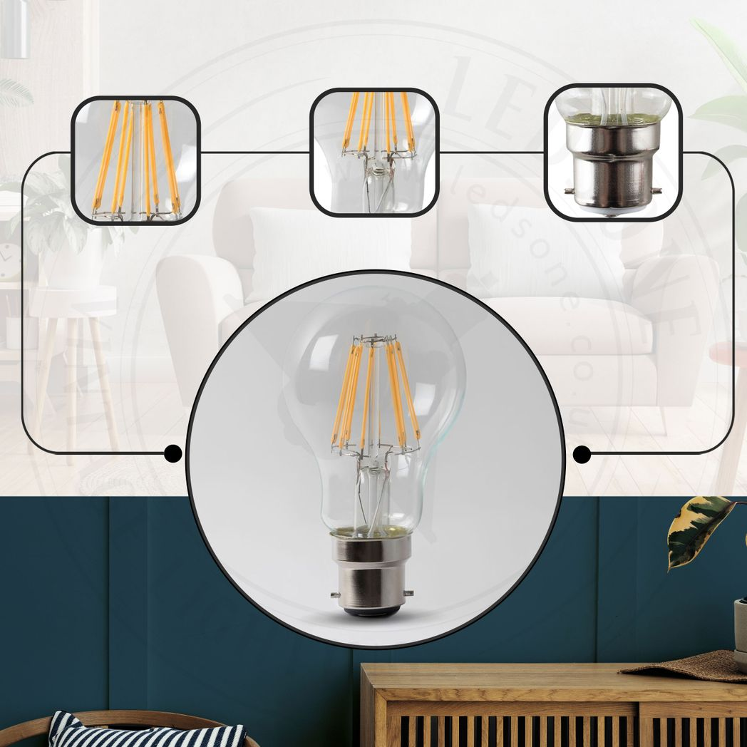 2 Pack A60 B22 Dimmable LED Filament Vintage Bulbs, 6000K Cool White