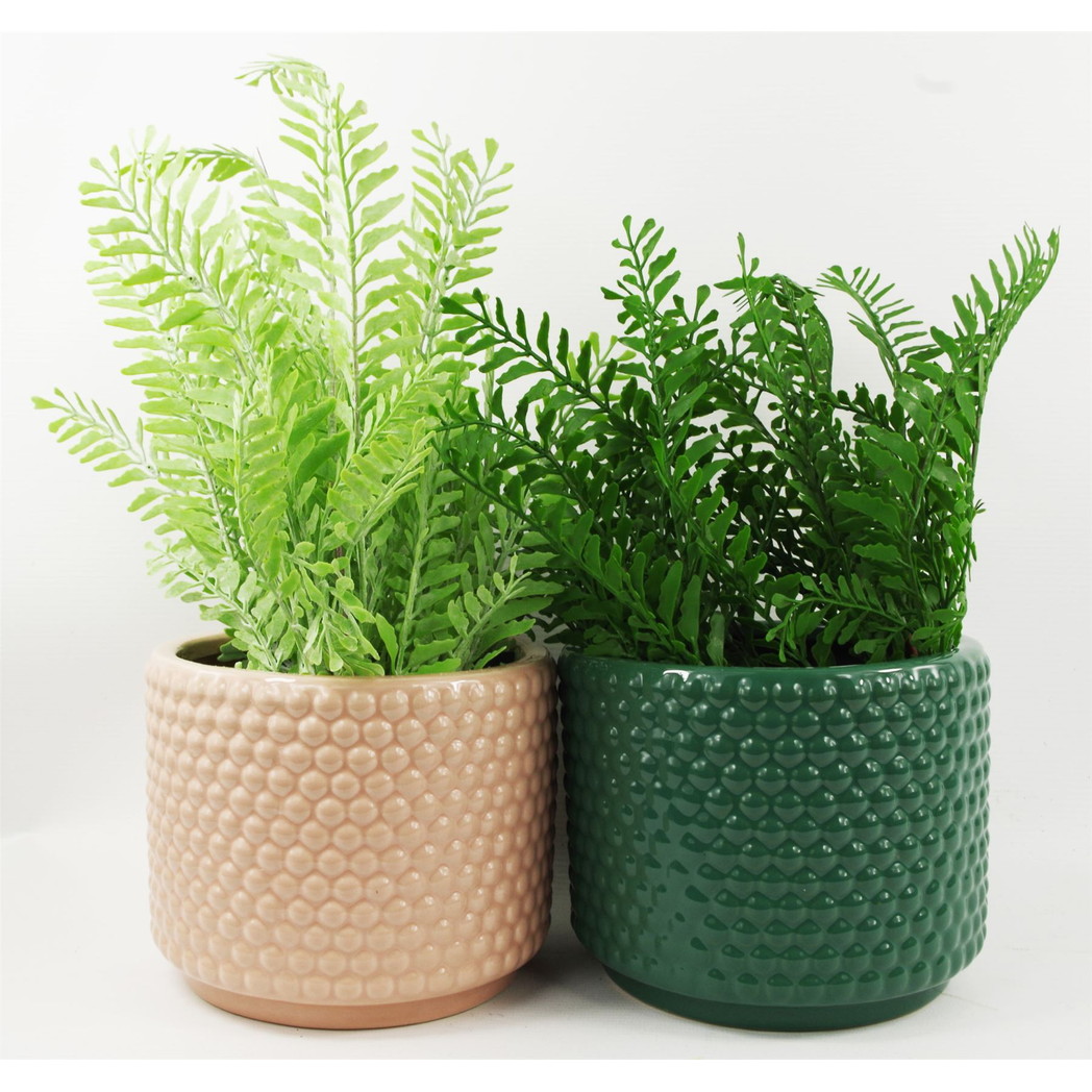 Leaf Pink Raised Dots Ceramic Plant Pot 15 x 15 x 12.5cm