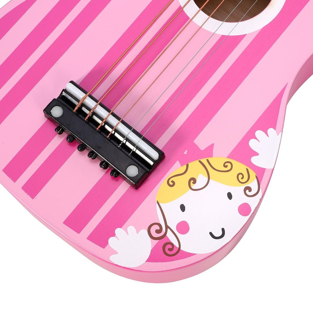 SOKA Wooden Pink Striped 6-String Guitar Toy for Kids Ages 3+