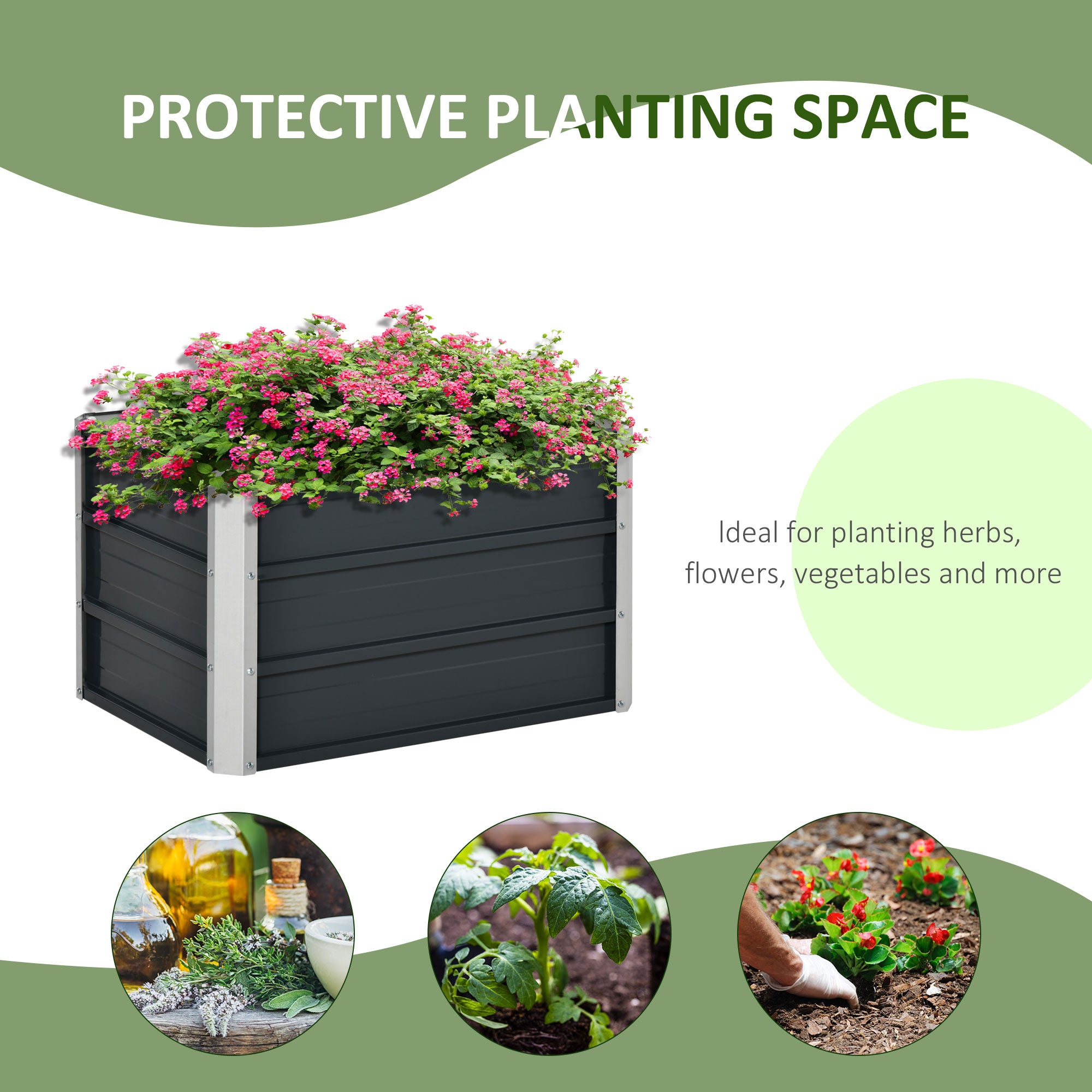 Outsunny Raised Garden Bed Elevated Planter Box with Gloves, Grey