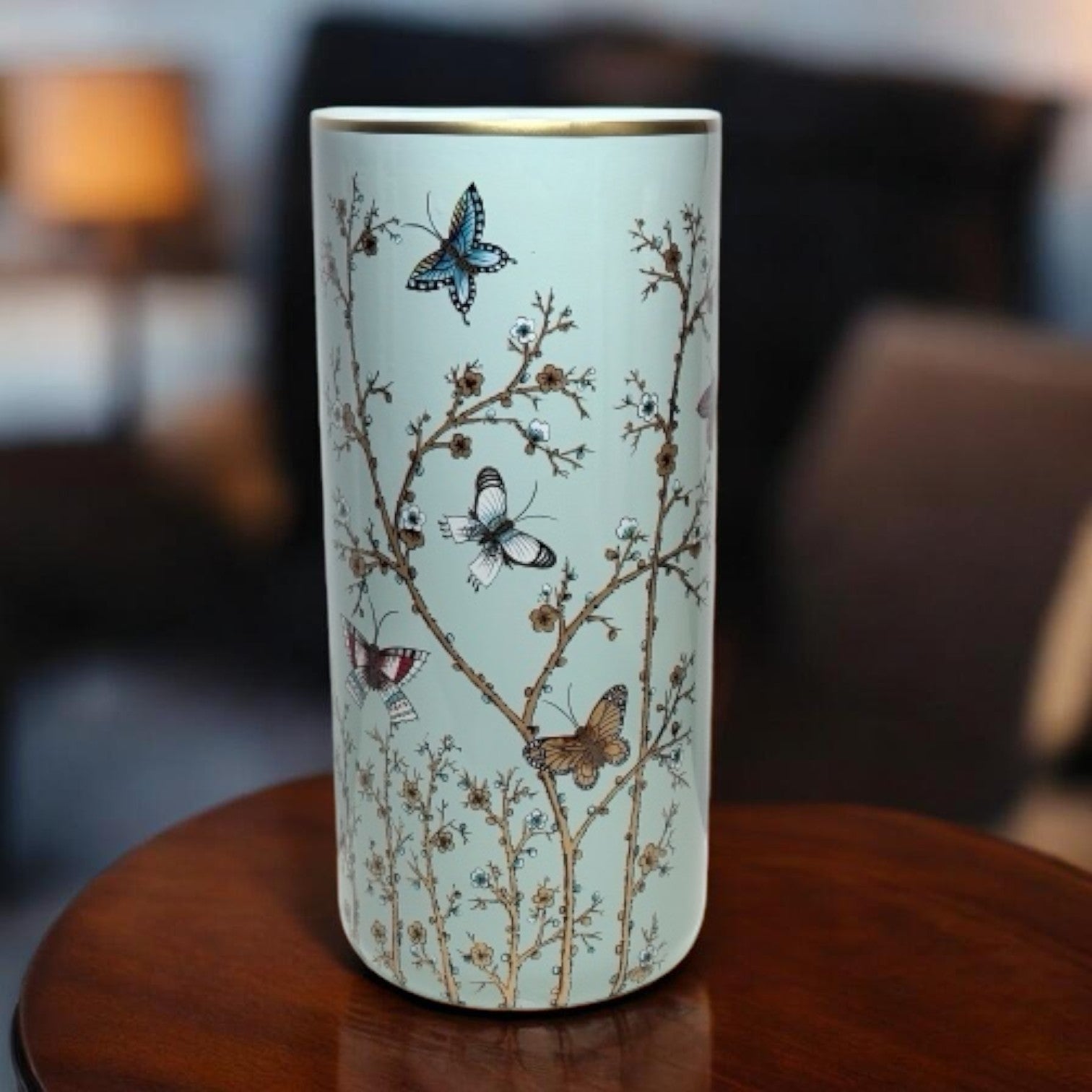 18 Inch Ceramic Umbrella Stand with Glazed Antique Finish