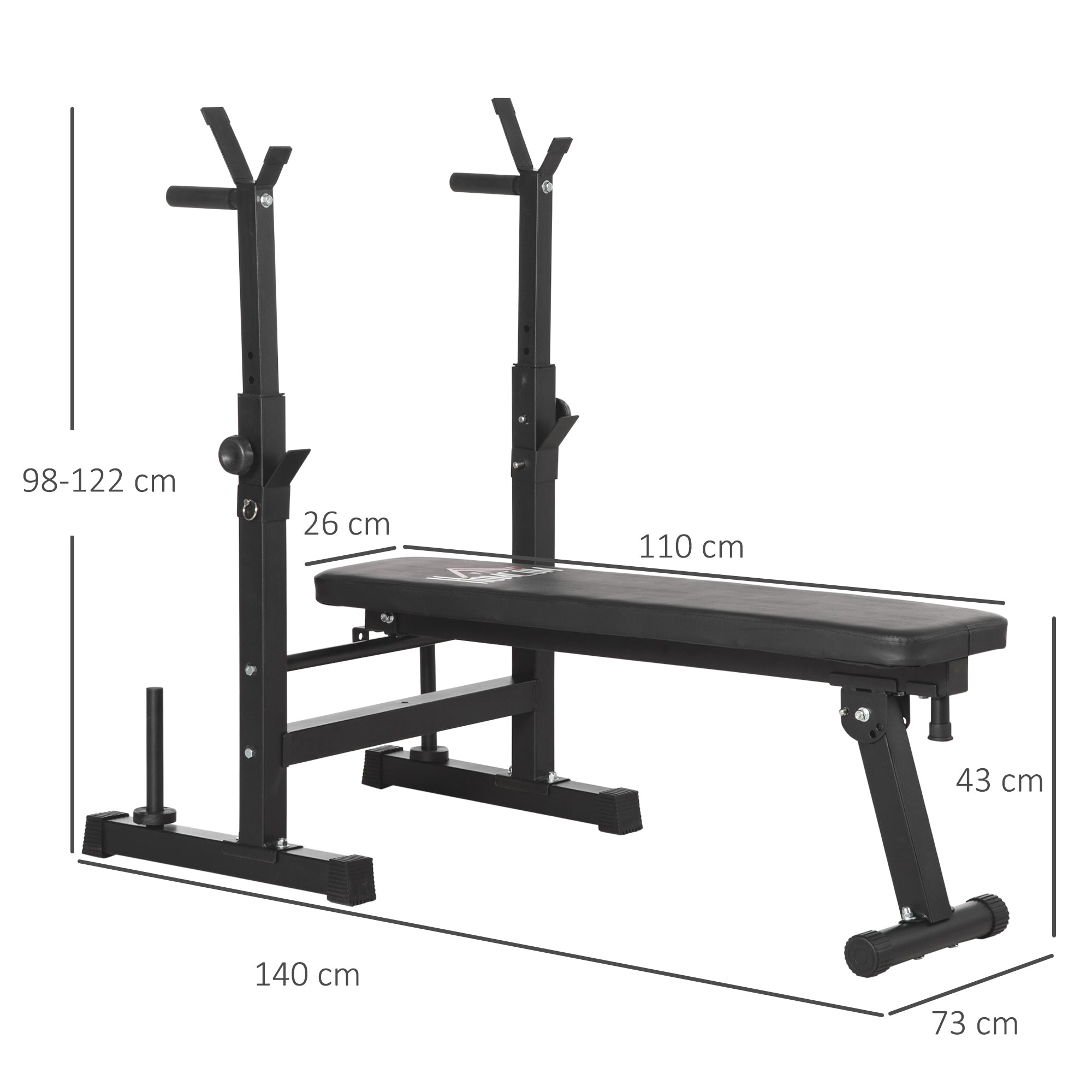 HOMCOM Adjustable Weight Bench with 8-Position Barbell Rack and Dip Station, Foldable, Black