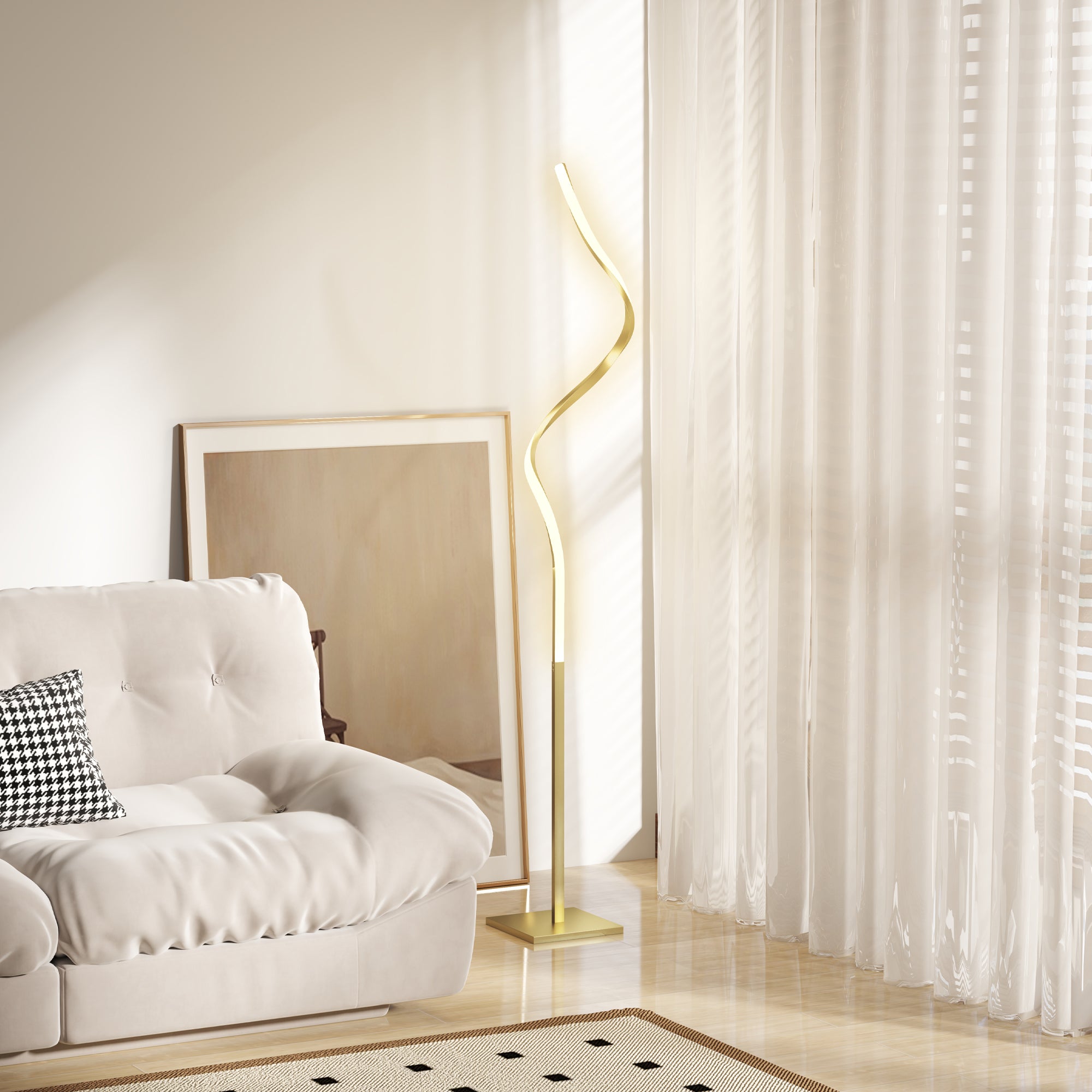HOMCOM Gold Tone LED Floor Lamp, Spiral Standing Lamp with 3 Brightness Levels, Foot Switch, 24W